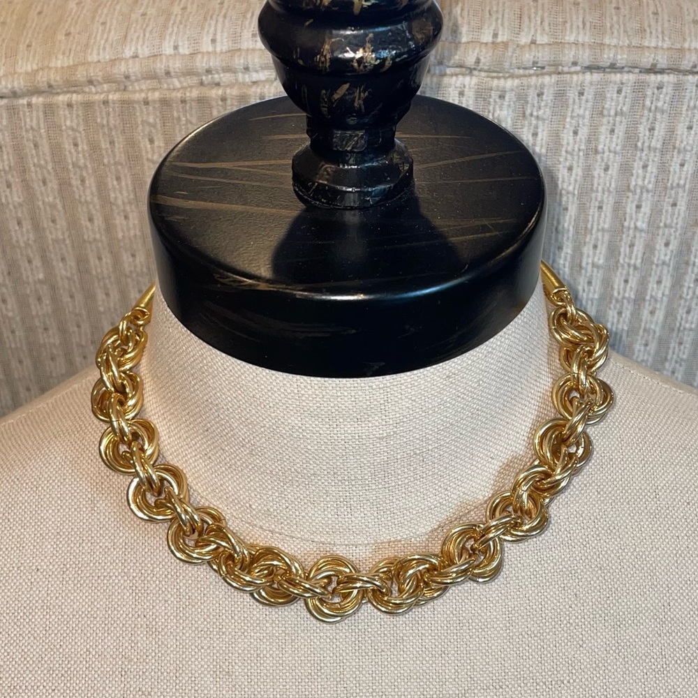 J Crew Chunky Chain Triple Link Curved Bar Gold Necklace